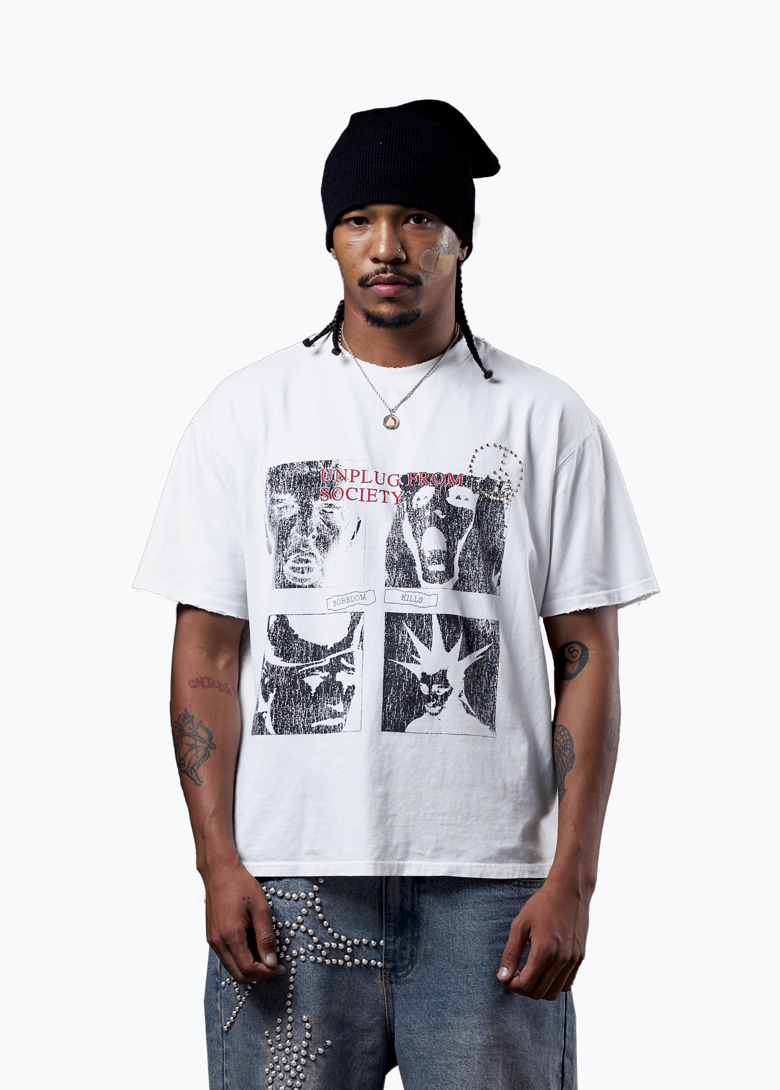 Studded Unplug Tee - white